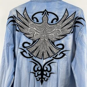 Roar Shirt Mens 2XL Embroidered Phoenix Graphic Button Up Signature‎ Streetwear